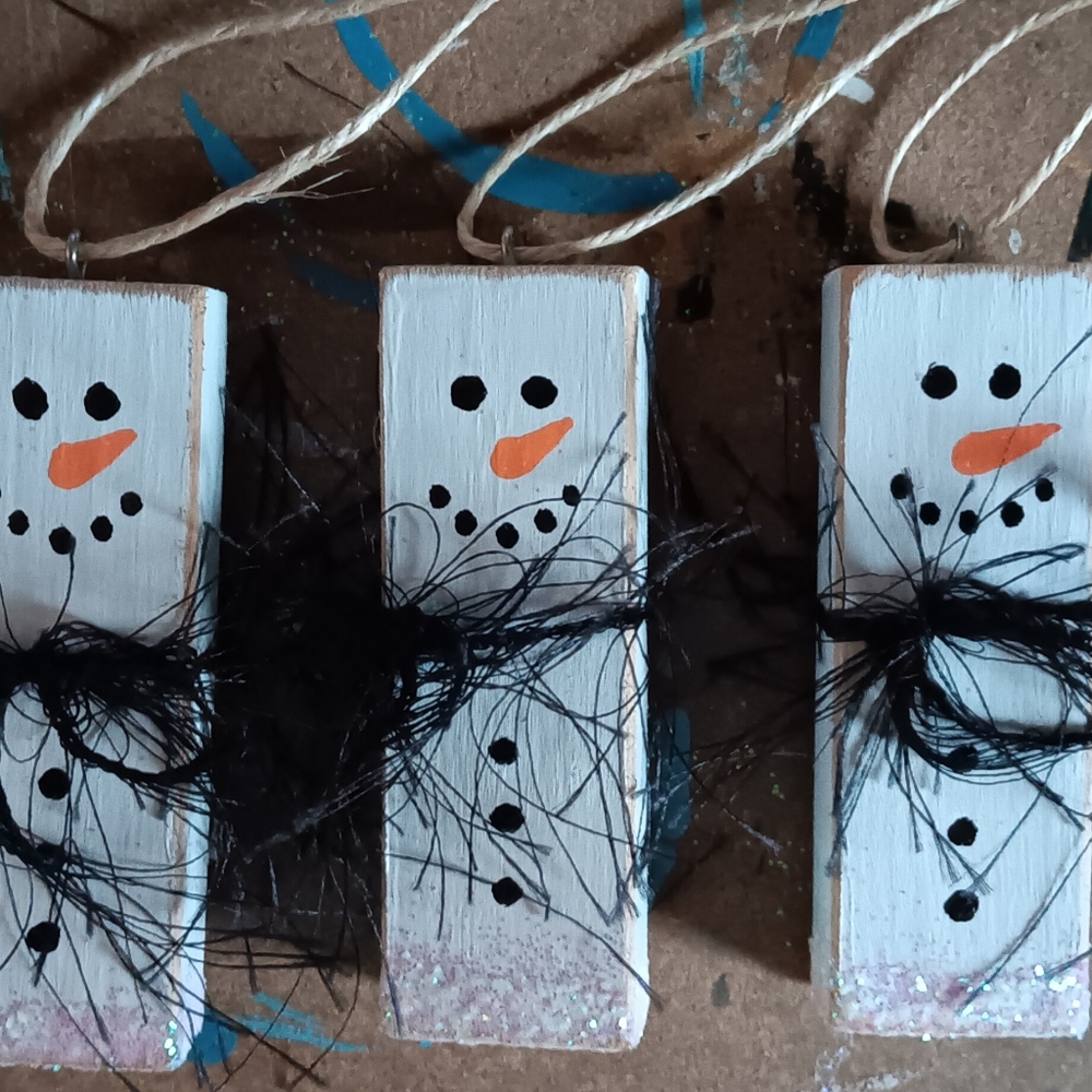 Jenga Snowman Ornament